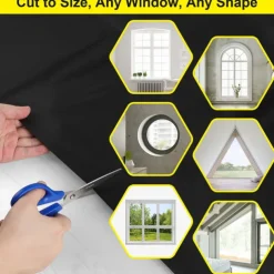 100% Blackout Shades Blind Curtains Window Cover,DIY Cut to Any Size or Shape,Hook & Loop Tabs,Portable Bags for Travel,Light & UV Blocking for House,Baby Nursery,Apartment