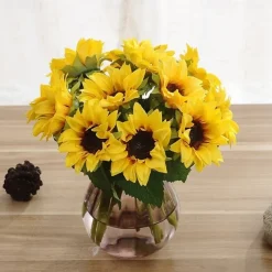 6 Branches Sunflower Artificial Flowers Home Decoration Wedding Supply 8X22cm/3X9",Fake Flowers For Wedding Arch Garden Wall Home Party Hotel Office Arrangement Decoration