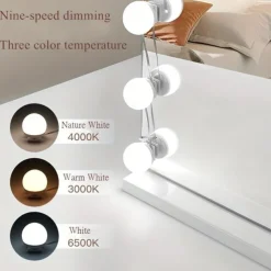 10 Bulbs 3 Colours LED Make Up Mirror Light Bulbs USB Vanity Makeup Mirror Lights Bathroom Dressing Table Lighting Dimmable LED Wall Lamp