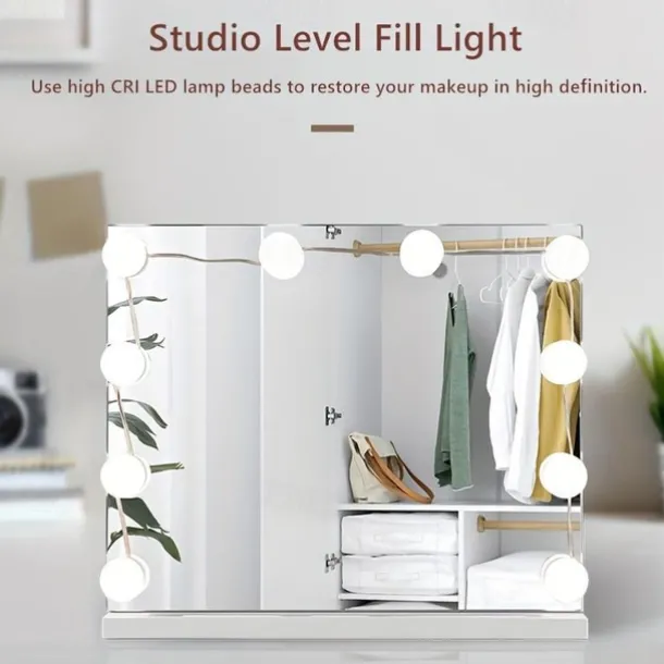 10 Bulbs 3 Colours LED Make Up Mirror Light Bulbs USB Vanity Makeup Mirror Lights Bathroom Dressing Table Lighting Dimmable LED Wall Lamp