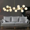 16 Bulbs 90cm(35.4") LED Gold Pendant Light Metal Glass Sputnik Electroplated 3.9" Lampshades Molecular Nordic Chandelier for Home Bedroom Kitchen