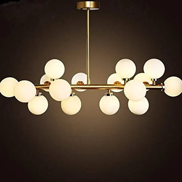 16 Bulbs 90cm(35.4") LED Gold Pendant Light Metal Glass Sputnik Electroplated 3.9" Lampshades Molecular Nordic Chandelier for Home Bedroom Kitchen