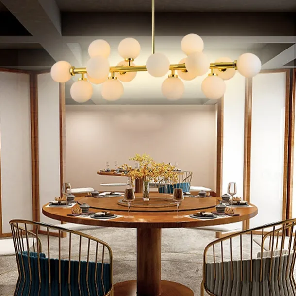 16 Bulbs 90cm(35.4") LED Gold Pendant Light Metal Glass Sputnik Electroplated 3.9" Lampshades Molecular Nordic Chandelier for Home Bedroom Kitchen