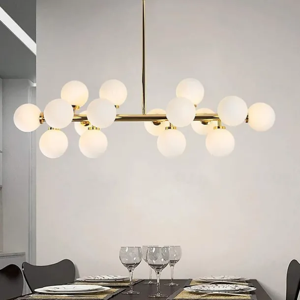 16 Bulbs 90cm(35.4") LED Gold Pendant Light Metal Glass Sputnik Electroplated 3.9" Lampshades Molecular Nordic Chandelier for Home Bedroom Kitchen