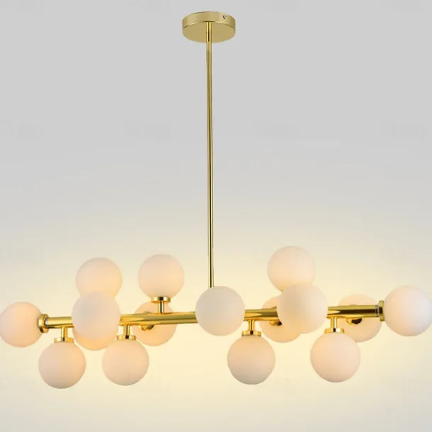 16 Bulbs 90cm(35.4") LED Gold Pendant Light Metal Glass Sputnik Electroplated 3.9" Lampshades Molecular Nordic Chandelier for Home Bedroom Kitchen