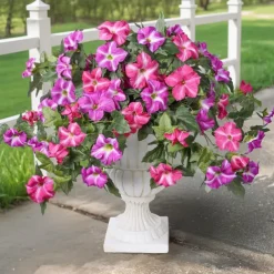1 Bundle Artificial Flowers for Outdoors Spring Faux Morning Glory Look Real Silk Flowers for Outside Planter UV Resistant Fake Flowers for Home Garden Balcony Yard Porch Deco