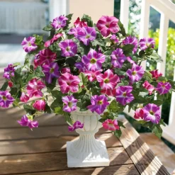 1 Bundle Artificial Flowers for Outdoors Spring Faux Morning Glory Look Real Silk Flowers for Outside Planter UV Resistant Fake Flowers for Home Garden Balcony Yard Porch Deco