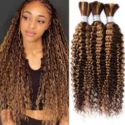 3 Bundle Highlight P4/27 Deep Wave Bulk Human Hair For Braiding Bundles