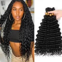 2 Bundle Human Braiding Hair Deep Wave Bulk Human Hair for Braiding Curly Human Hair for Boho Braids Knotless/Goddess/Micro/Bohemian/Gypsy/No Weft/Curly/100% Unprocessed Virgin Human Hair
