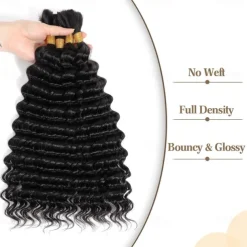 2 Bundle Human Braiding Hair Deep Wave Bulk Human Hair for Braiding Curly Human Hair for Boho Braids Knotless/Goddess/Micro/Bohemian/Gypsy/No Weft/Curly/100% Unprocessed Virgin Human Hair