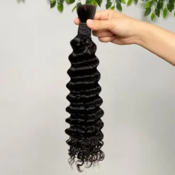 3 Bundle Of Human Hair Natural Color No Weft Remy Bulk Hair Deep Wave Huamn Hair 10-28 Inches