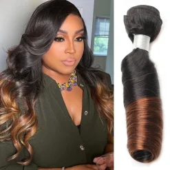 1 Bundle Of Human Hair T1B/4# Color Spring Curly Wave Human Hair 12-24 Inches