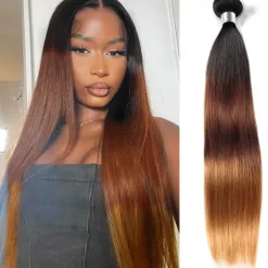 1 Bundle Real Human Hair Tricolor Bundle T1B/4/27# Straight Human Hair 14-24 Inches