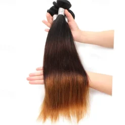1 Bundle Real Human Hair Tricolor Bundle T1B/4/27# Straight Human Hair 14-24 Inches