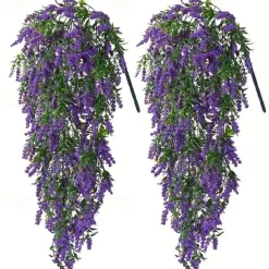 4 Bundles Artificial Lavender Hanging Flower Bouquet Vine Hanging Plants Fake Ivy Vine Leaves For Patio Home Bedroom Wedding Indoor Outdoor Wall Decor, Home Decor, Aesthetic Room Decor