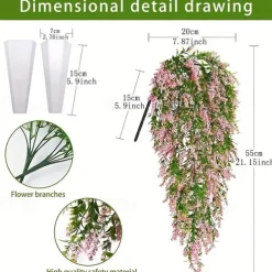 4 Bundles Artificial Lavender Hanging Flower Bouquet Vine Hanging Plants Fake Ivy Vine Leaves For Patio Home Bedroom Wedding Indoor Outdoor Wall Decor, Home Decor, Aesthetic Room Decor