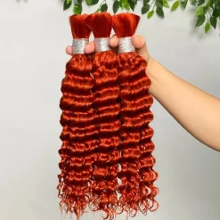 3 Bundles Bulk Hair Ginger Human Hair Deep Wave Extension Bundle Hair 10-28Inch