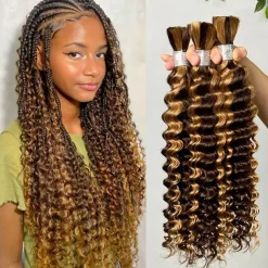 3 Bundles Bulk Hair P4/27 Human Hair Deep Wave Extension Bundle Hair 10-28Inch