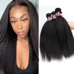 3 Bundles Hair Weaves Brazilian Hair Yaki Straight Human Hair Extensions 8-28 Inch