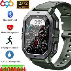 696 C28 Smart Watch 2.02 inch Smart Band Fitness Bracelet Bluetooth Pedometer Call Reminder Sleep Tracker Compatible with Android iOS Men Hands-Free Calls Message Reminder IP 67 42mm Watch Case