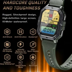 696 C28 Smart Watch 2.02 inch Smart Band Fitness Bracelet Bluetooth Pedometer Call Reminder Sleep Tracker Compatible with Android iOS Men Hands-Free Calls Message Reminder IP 67 42mm Watch Case