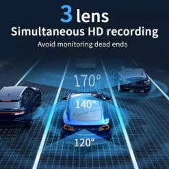 3 Channel Dash Cam Front And Rear Inside 1080P Dash IR Night Vision Loop Recording Car DVR Camera With 3 Inch IPS Screen 3 Cameras Car Dashcam