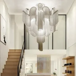 60 cm Ceiling Light Silver Tassels Flush Mount Luxury Modern Stainless Steel Metal 110-120V 220-240V