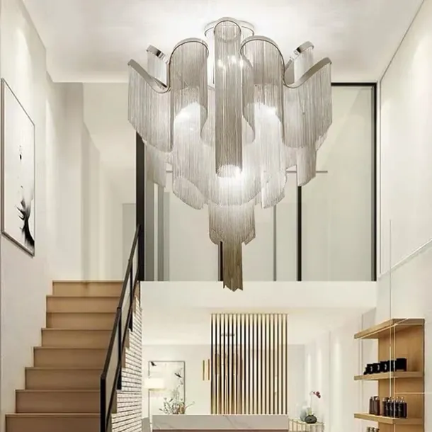 60 cm Ceiling Light Silver Tassels Flush Mount Luxury Modern Stainless Steel Metal 110-120V 220-240V