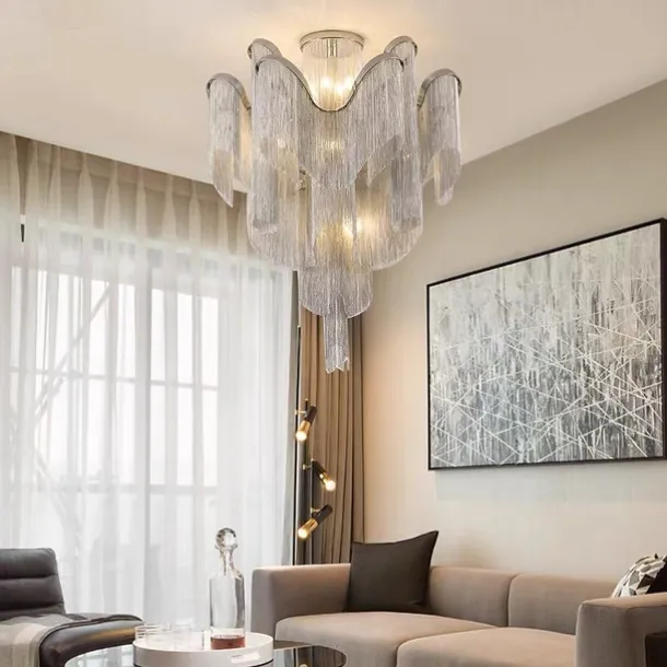 60 cm Ceiling Light Silver Tassels Flush Mount Luxury Modern Stainless Steel Metal 110-120V 220-240V