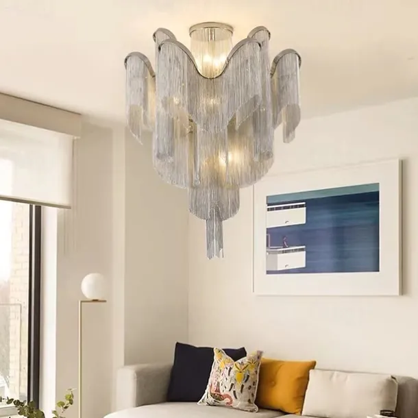 60 cm Ceiling Light Silver Tassels Flush Mount Luxury Modern Stainless Steel Metal 110-120V 220-240V