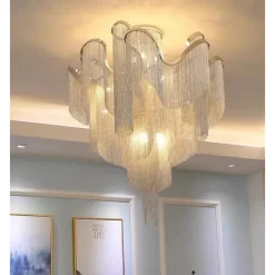60 cm Ceiling Light Silver Tassels Flush Mount Luxury Modern Stainless Steel Metal 110-120V 220-240V