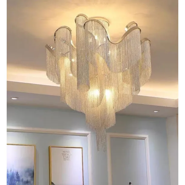 60 cm Ceiling Light Silver Tassels Flush Mount Luxury Modern Stainless Steel Metal 110-120V 220-240V