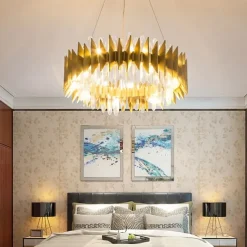 60/80 cm Crystal Chandelier Pendant Light Gold Luxury Modern Island Design Stainless Steel Electroplated 110-120V 220-240V