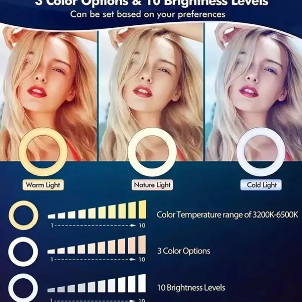 10" 26cm Fill Light with Tripod Live Broadcast Ring Light 10 Bightness Level for Selfie Photography and Beauty