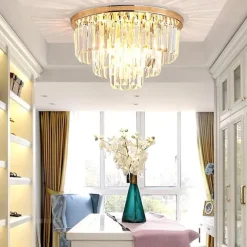 40 cm Flush Mount Ceiling Light Chandelier Luxury Gold Crystal Metal Modern 110-120V 220-240V