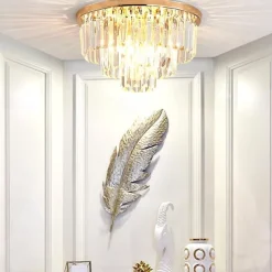 40 cm Flush Mount Ceiling Light Chandelier Luxury Gold Crystal Metal Modern 110-120V 220-240V