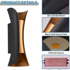 30/40 cm Plus Large Outdoor LED Wall Light 20W / 30W Various Color Temperature Lighting Modern Black Gold Courtyard Wall Lamp Suitable for Terrace Garage Balcony AC85-265V