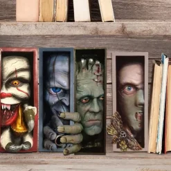 19.8 cm Shiny Library Sculpture, Halloween Decorations, Monster, Personalised Bookend, Peeping on The Bookshelf, Resin Desktop Sculpture Decoration