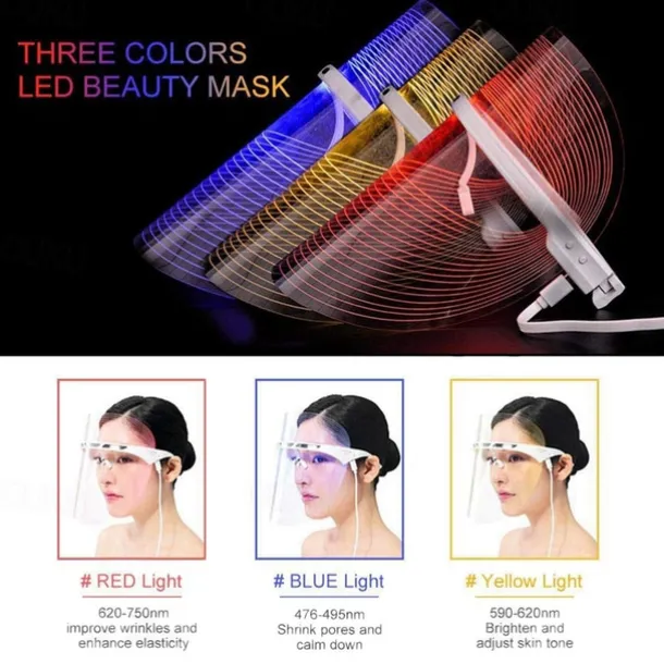 3 Colors Led Facial Mask Led Korean Photon Therapy Face Mask Machine Light Therapy Acne Mask Neck Beauty Led Mask