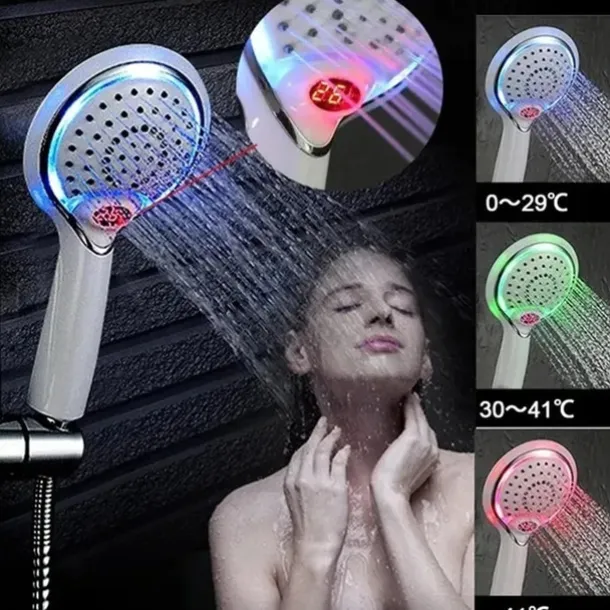 3 Colors Led Shower Head With Temperature Digital Display Water Powered LCD Shower Spray