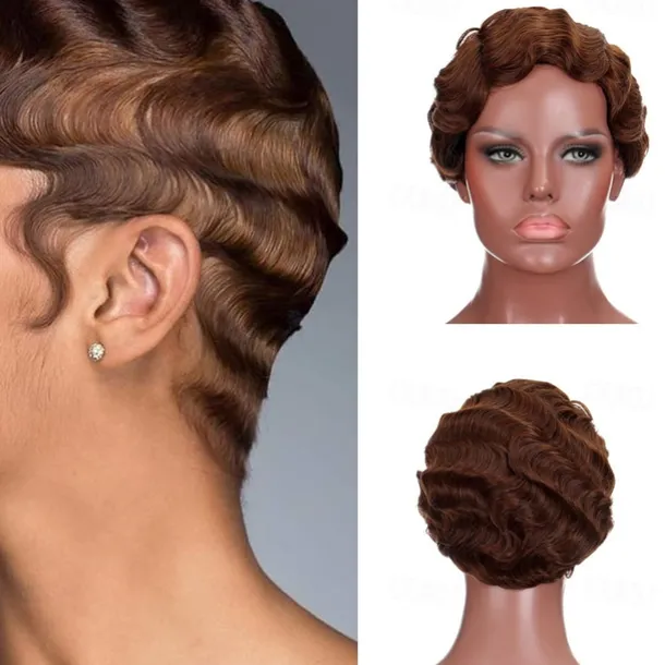 7 Colors Women Black Blonde Golden Brown Pink Blue Wine Red Short Finger Wave Curly Wigs Nuna Wigs Janet Collection Halloween Wigs