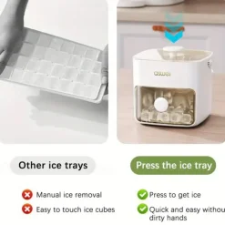 48 Compartment Easy Lid Ice Cube Dispenser - Large Capacity Double Tier Design Food Grade Plastic Freezer Storage Tray for Whiskey & Cocktails Essential Kitchen Gadgets