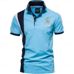 100% Cotton Badge Embroidery Polo Shirt for Men Short-sleeved Patchwork Men's Polos Quality Summer Brand Men Clothing