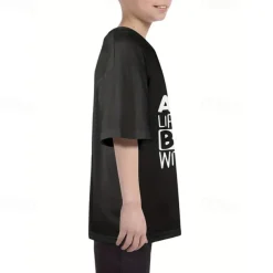 100% Cotton Kids Boys Black Letters T shirt Tops Crew Neck Short Sleeve Casual Daily Wear Vacation Fashion Sport Print Summer