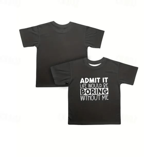 100% Cotton Kids Boys Black Letters T shirt Tops Crew Neck Short Sleeve Casual Daily Wear Vacation Fashion Sport Print Summer