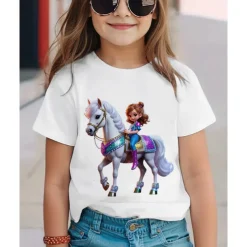 100% Cotton Kids Girls' 1 2 3 Horse T shirt Tee Crew Neck Short Sleeve Outdoor Vacation Daily Classic Casual Print Summer