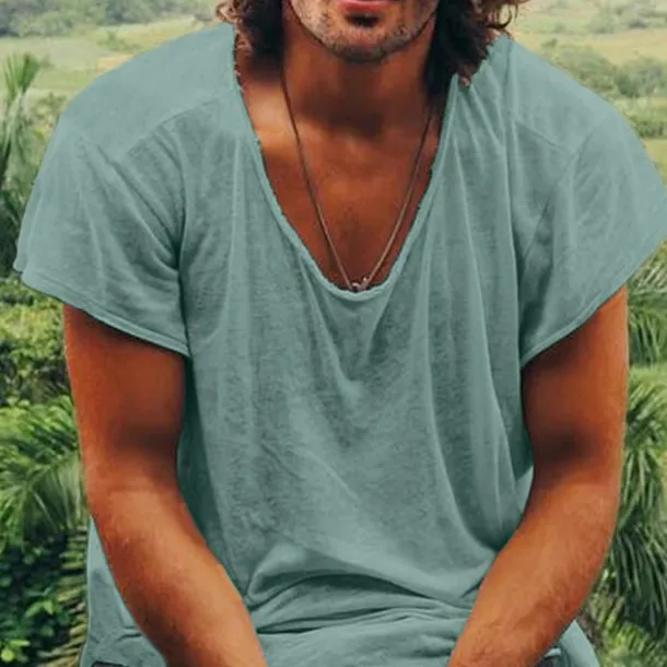 100% Cotton Men's Casual T Shirt Plain Crew Neck Summer Tee Street Holiday Short Sleeve Raw Edges Fashion Casual Comfortable Top Tee