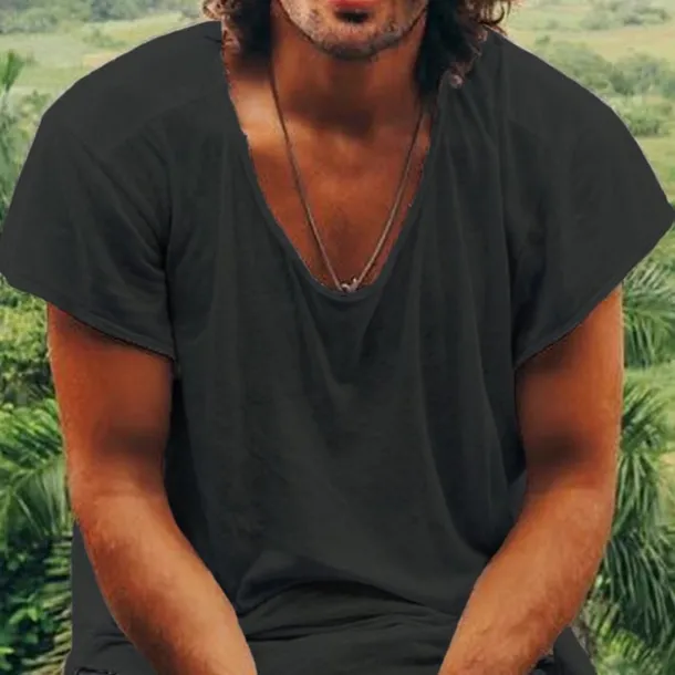 100% Cotton Men's Casual T Shirt Plain Crew Neck Summer Tee Street Holiday Short Sleeve Raw Edges Fashion Casual Comfortable Top Tee