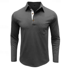 100% Cotton Men's Polo Shirt Golf Polo Formal Work Classic Long Sleeve Color Block Button Summer Spring & Fall Army Green Dark Grey Black Burgundy Navy Blue Polo Shirt