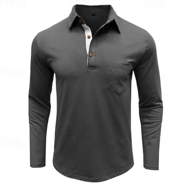 100% Cotton Men's Polo Shirt Golf Polo Formal Work Classic Long Sleeve Color Block Button Summer Spring & Fall Army Green Dark Grey Black Burgundy Navy Blue Polo Shirt